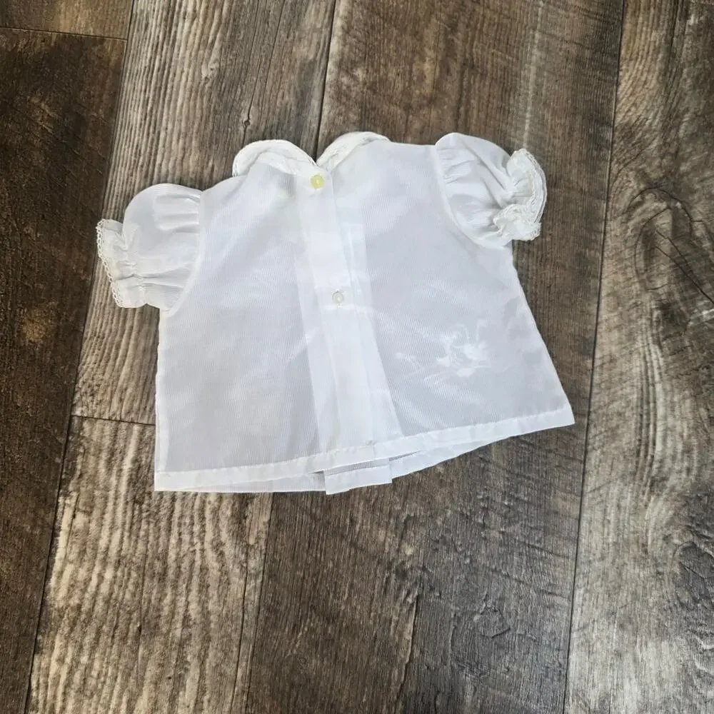 Vintage White Toddler Blouse 4T Puff Sleeve Embroidered Peter Pan Cottagecore